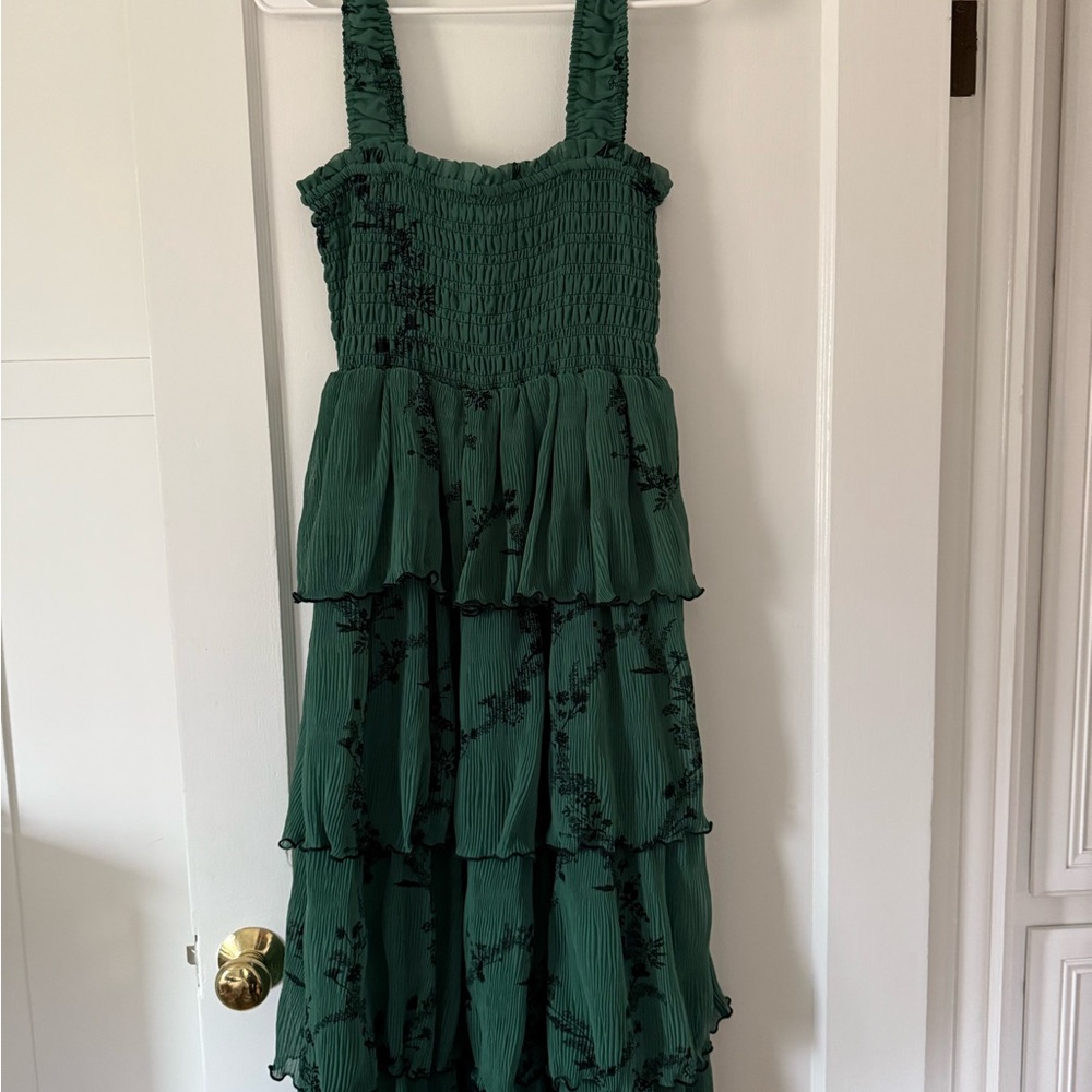 Ganni Georgette Dress Green Floral